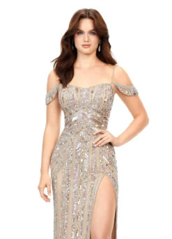 Leonie Gown -Naked Dresses Store ASHLEYlauren 11257 Nude Leonie Evening Gown. Close Up
