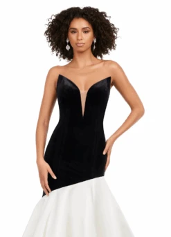 Polly Gown -Naked Dresses Store ASHLEYlauren 11264 Black White Polly Evening Gown. Close Up