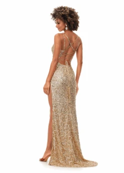 Allure Gown -Naked Dresses Store ASHLEYlauren 11342 Gold Allure Evening Gown.Back