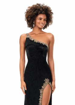 Posy Gown -Naked Dresses Store ASHLEYlauren 11352 Black Posy Evening Gown.Close Up
