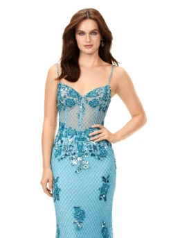 Audrina Gown -Naked Dresses Store ASHLEYlauren 11362 Sky Blue Audrina Evening Gown. Close Up