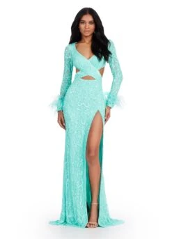 Beauty Gown -Naked Dresses Store ASHLEYlauren 11364 Aqua Beauty Evening Gown