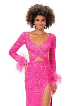 Beauty Gown -Naked Dresses Store ASHLEYlauren 11364 Pink Beauty Evening Gown. Close Up