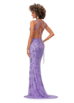 Jersey Gown 19 Jersey Gown -Naked Dresses Store ASHLEYlauren 11366 Purple Jersey Evening Gown. Back
