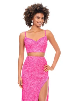 Jasmine Two Piece Gown -Naked Dresses Store ASHLEYlauren 11370 Hot Pink Two Piece Gown. Close Up