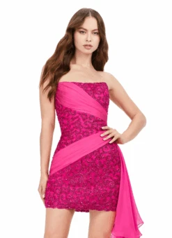 Ariel Mini Dress -Naked Dresses Store ASHLEYlauren 11392 Fuchsia Ariel Mini Dress.Front