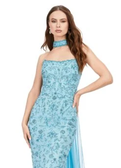 Soraya Gown 8 Soraya Gown -Naked Dresses Store ASHLEYlauren 11404 Sky Soraya Evening Gown. Close Up