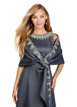 India Gown -Naked Dresses Store ASHLEYlauren 11426 Charcoal India Evening Gown. Close Up