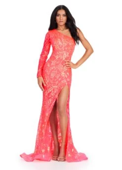 Blake Gown -Naked Dresses Store ASHLEYlauren 11442 Neon Coral Blake Evening Gown. Front