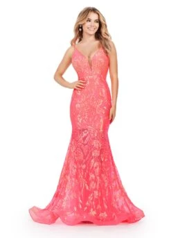 Brianna Gown -Naked Dresses Store ASHLEYlauren 11444 Neon Coral Brianna Evening Gown