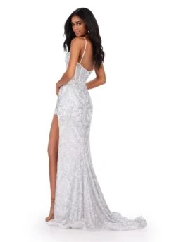 Tara Gown -Naked Dresses Store ASHLEYlauren 11464 Silver Ivory Tara Evening Gown. Back