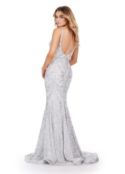 Olessia Gown -Naked Dresses Store ASHLEYlauren 11466 Silver Ivory Olessia Evening Gown. Back