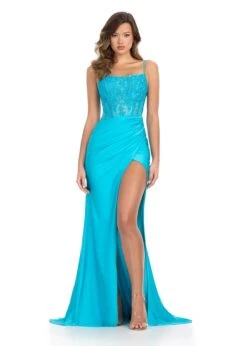 Queen Gown -Naked Dresses Store ASHLEYlauren 11851 Aqua Queen Evening Gown
