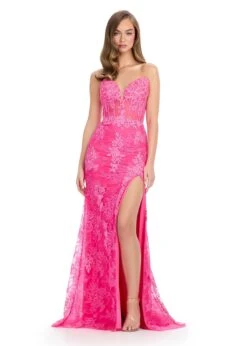 Lacey Gown 10 Lacey Gown -Naked Dresses Store ASHLEYlauren 11859 Fuchsia Lacey Evening Gown