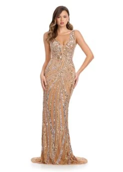 Milena Gown -Naked Dresses Store ASHLEYlauren 11980 Silver Gold Milena Evening Gown