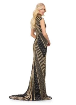 Arabella Gown -Naked Dresses Store ASHLEYlauren 1624 Black Gold Arabella Evening Gown.Back
