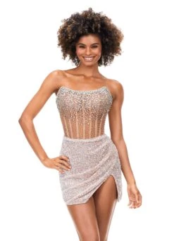 Diamond Mini Dress -Naked Dresses Store ASHLEYlauren 4564 Nude Diamond Mini Dress Front
