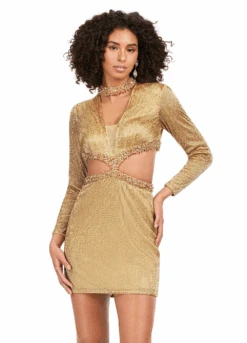 Sirena Mini Dress -Naked Dresses Store ASHLEYlauren 4583 Gold Sirena Mini Dress.Front