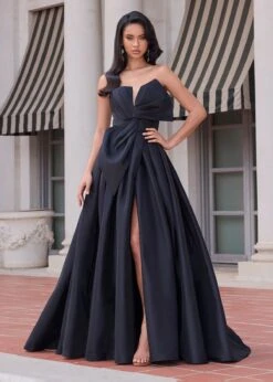 Delilah Gown -Naked Dresses Store ASHLEYlauren Delilah Gown Black Strapless Mikado Gown With Oversized Bow Full Length 1