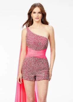 Zarina Romper -Naked Dresses Store Front view Neon Pink ASHLEYlauren Zarina Romper 11228