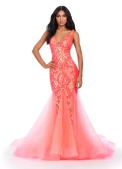 Sophia Gown -Naked Dresses Store NeonCoral ASHLEYlauren 11472 Sophia Evening Gown
