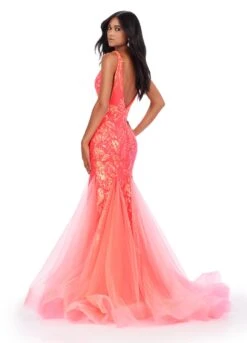 Sophia Gown -Naked Dresses Store NeonCoral ASHLEYlauren 11472 Sophia Evening Gown back