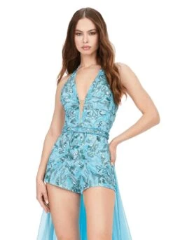 Lainey Romper -Naked Dresses Store Sky ASHLEYlauren Lainey Romper 11386 Front